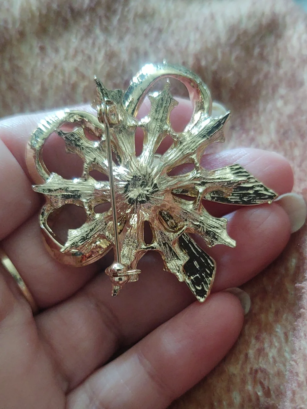 Christmas Ribbon And Holly Brooch